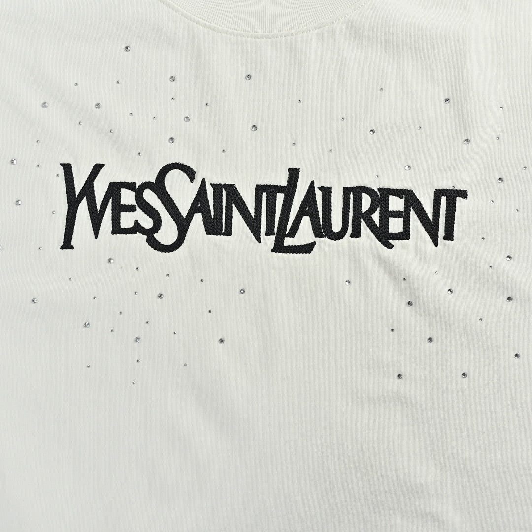 SAINT LAURENT Short-Sleeve Logo T-Shirt with Decorative Details