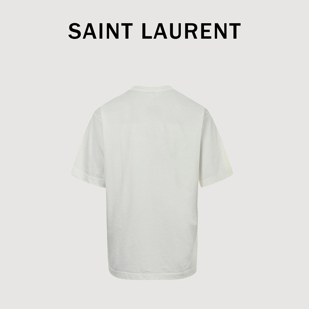 SAINT LAURENT Short-Sleeve Logo T-Shirt with Decorative Details