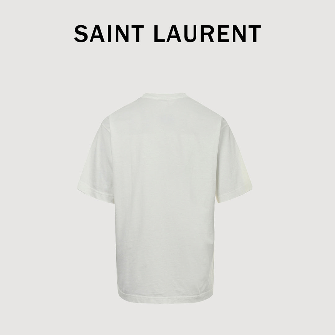 SAINT LAURENT Short-Sleeve Logo T-Shirt with Decorative Details