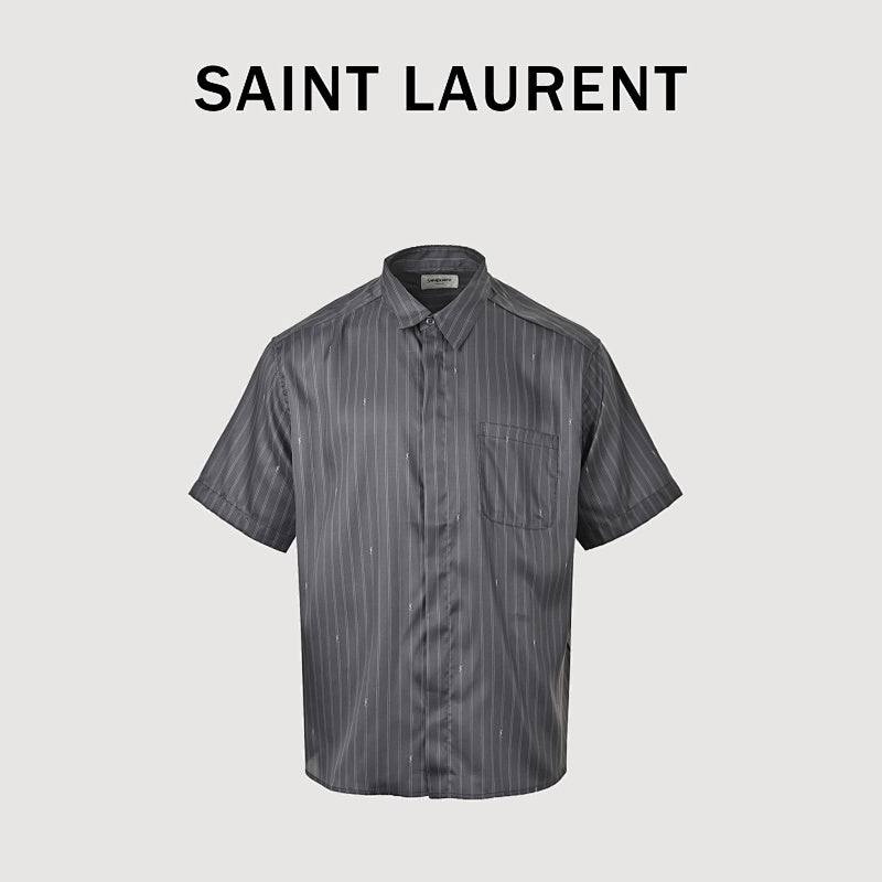 SAINT LAURENT Grey Pinstripe Short-Sleeve Shirt