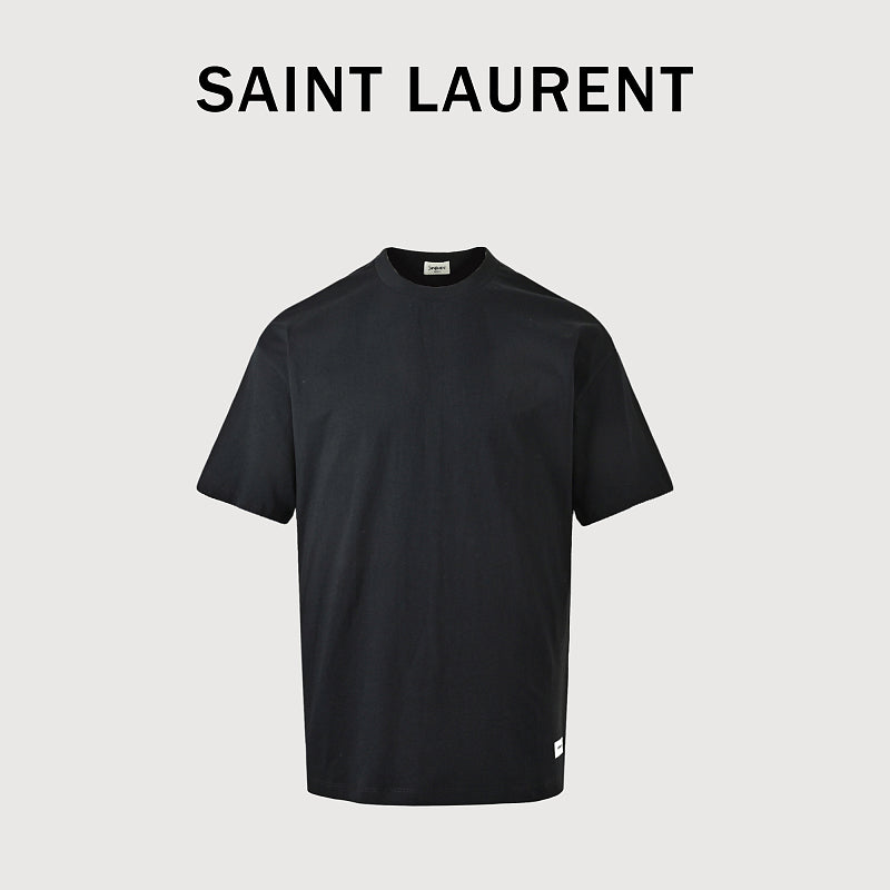SAINT LAURENT Black Crew-Neck T-Shirt with Hem Label