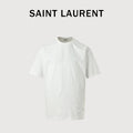 SAINT LAURENT White Crew-Neck T-Shirt with Hem Label