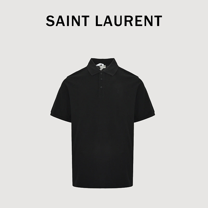 SAINT LAURENT Short-Sleeve Polo with Tonal Embroidered Monogram