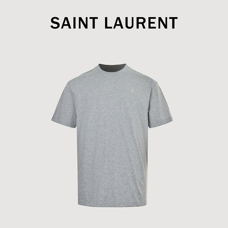 SAINT LAURENT Heather Gray Embroidered Monogram T-Shirt