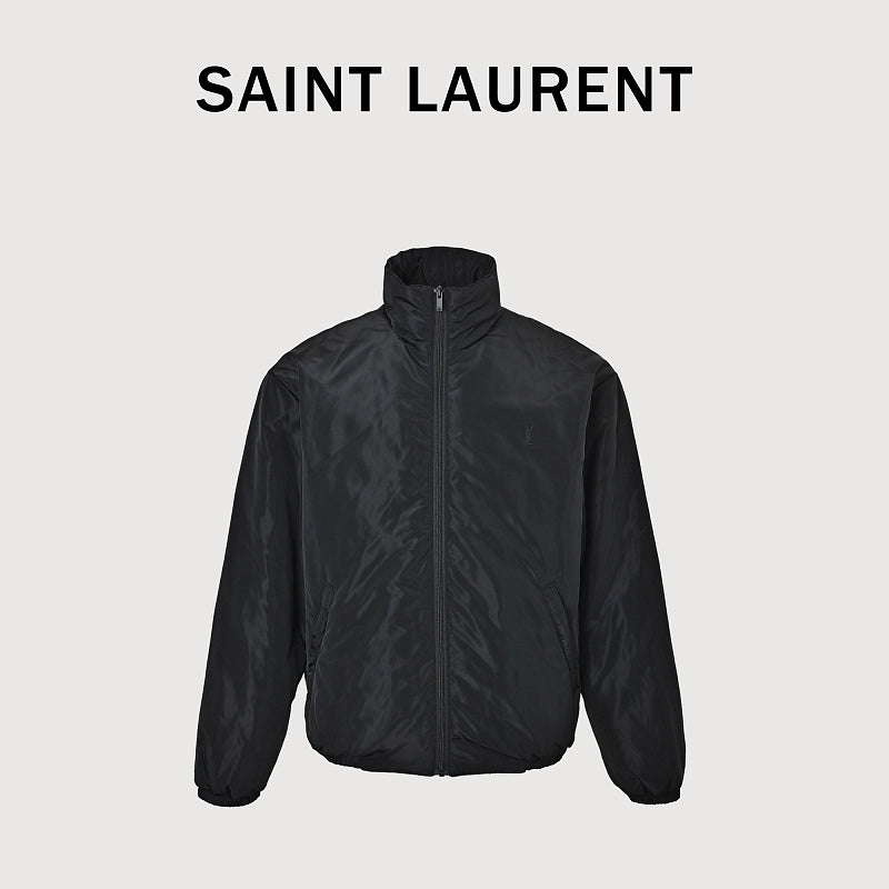 SAINT LAURENT Black Stand-Collar Monogram Zip Jacket