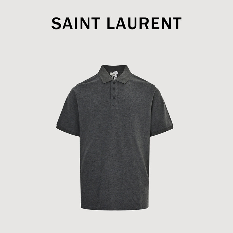 SAINT LAURENT Short-Sleeve Polo with Tonal Embroidered Monogram