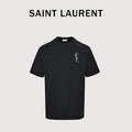 SAINT LAURENT Black Embroidered Monogram T-Shirt