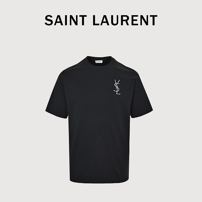 SAINT LAURENT Black Embroidered Monogram T-Shirt