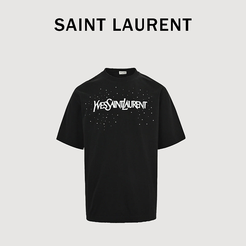 SAINT LAURENT Short-Sleeve Logo T-Shirt with Decorative Details