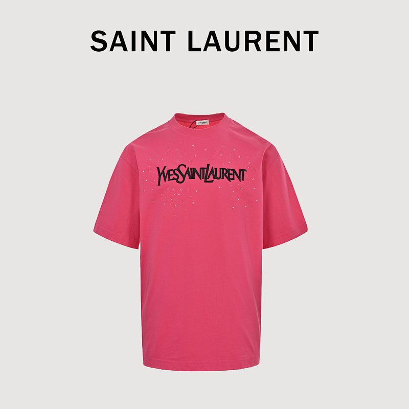 SAINT LAURENT Short-Sleeve Logo T-Shirt with Decorative Details