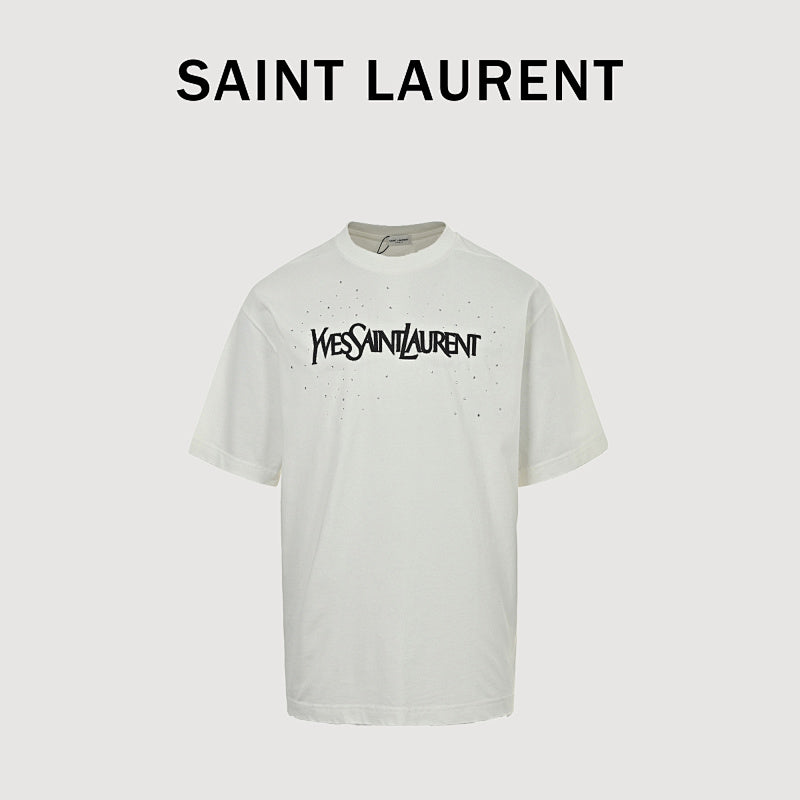 SAINT LAURENT Short-Sleeve Logo T-Shirt with Decorative Details