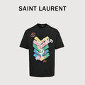 SAINT LAURENT Black Multicolor Graffiti Monogram T-Shirt