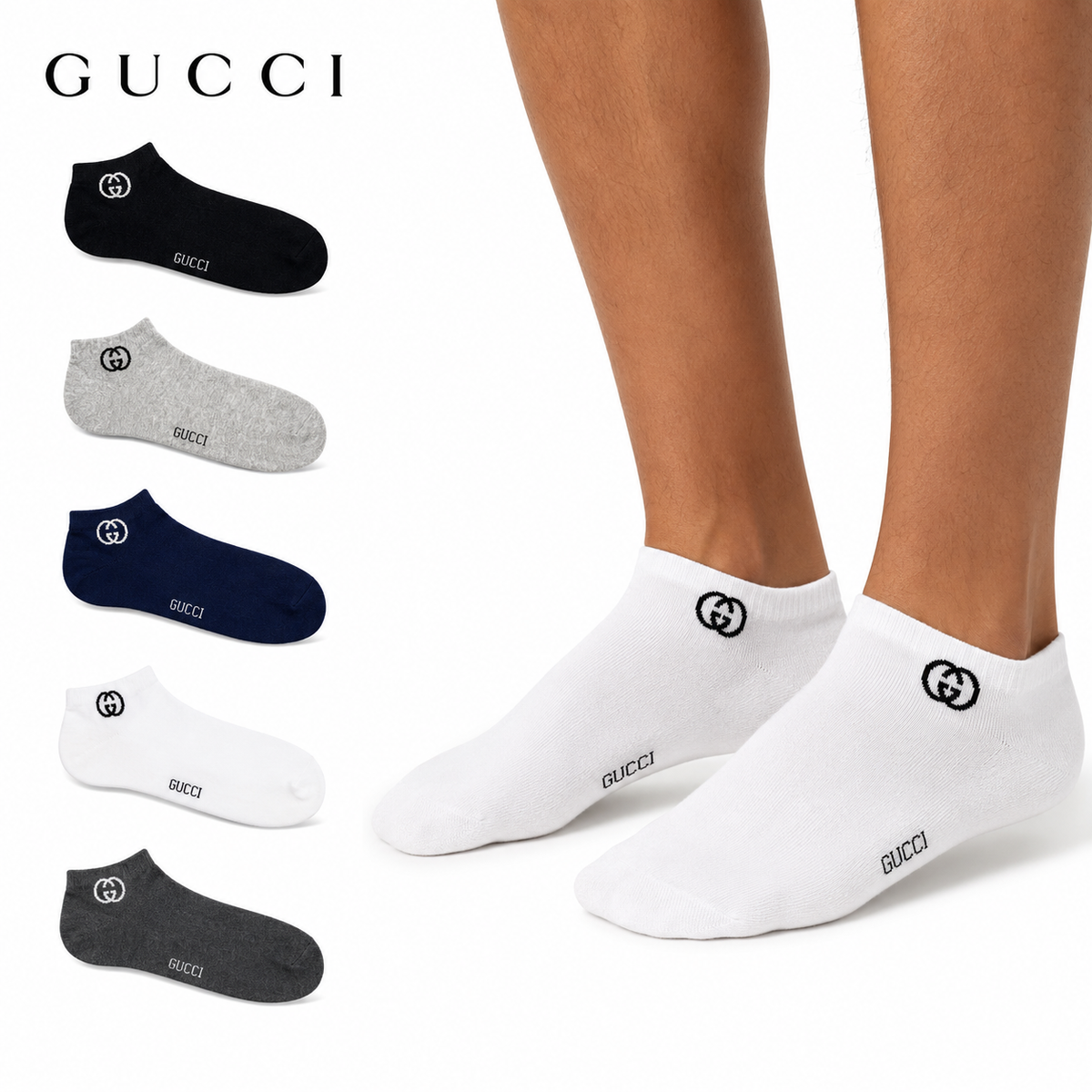 Gucci Cotton Ankle Socks 5-Pack – Low Cut, Gift Box, 5 Colors