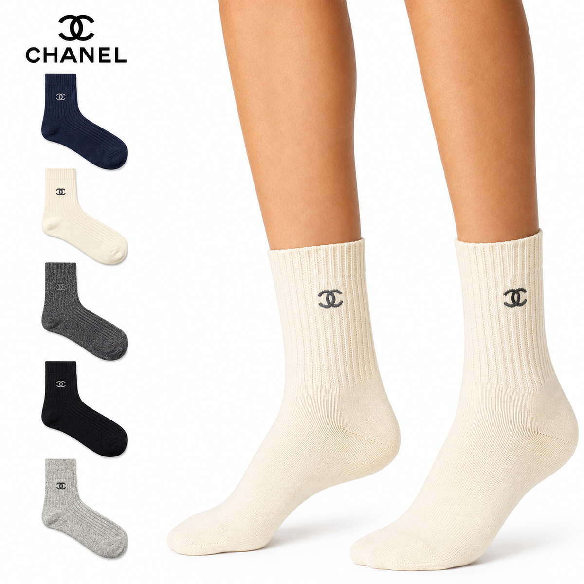 Gucci Ribbed Cotton Crew Socks 5-Pack – Gift Box, 5 Colors