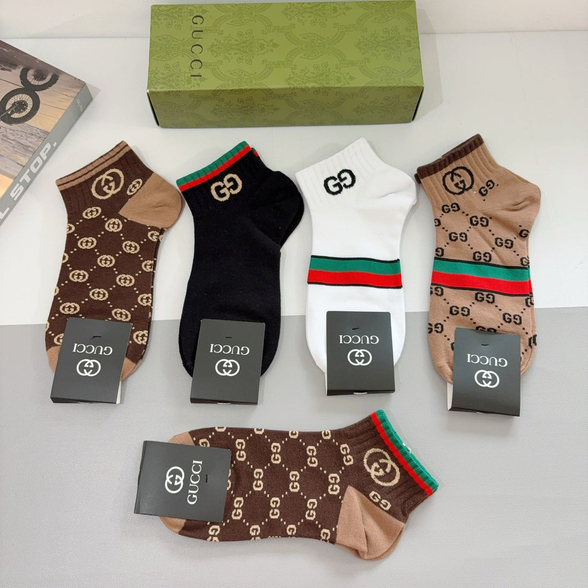Gucci Cotton Crew Socks 5-Pack - Image 7