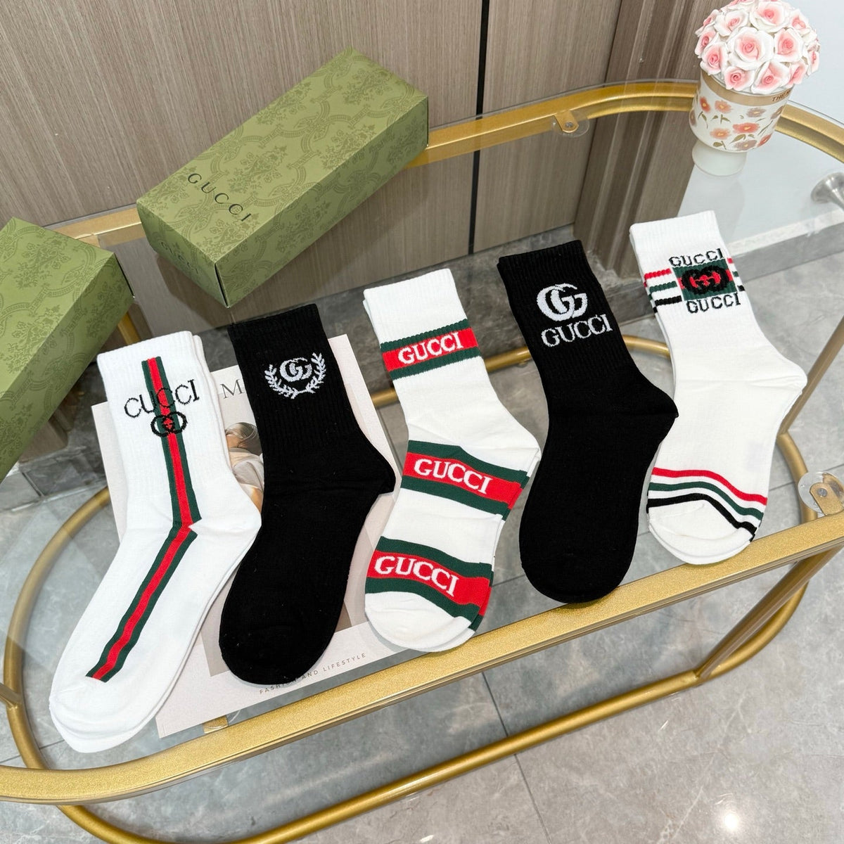 Gucci Cotton Crew Socks 5-Pack - Image 5