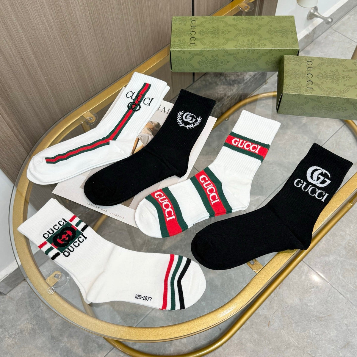 Gucci Cotton Crew Socks 5-Pack - Image 7
