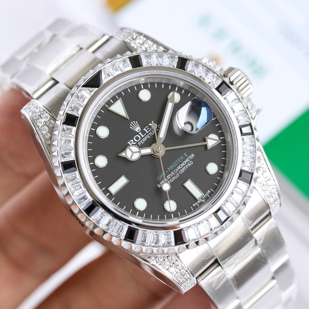GMT-Master II Rainbow 40mm Diamond Stainless Steel Black Dial Watch 4