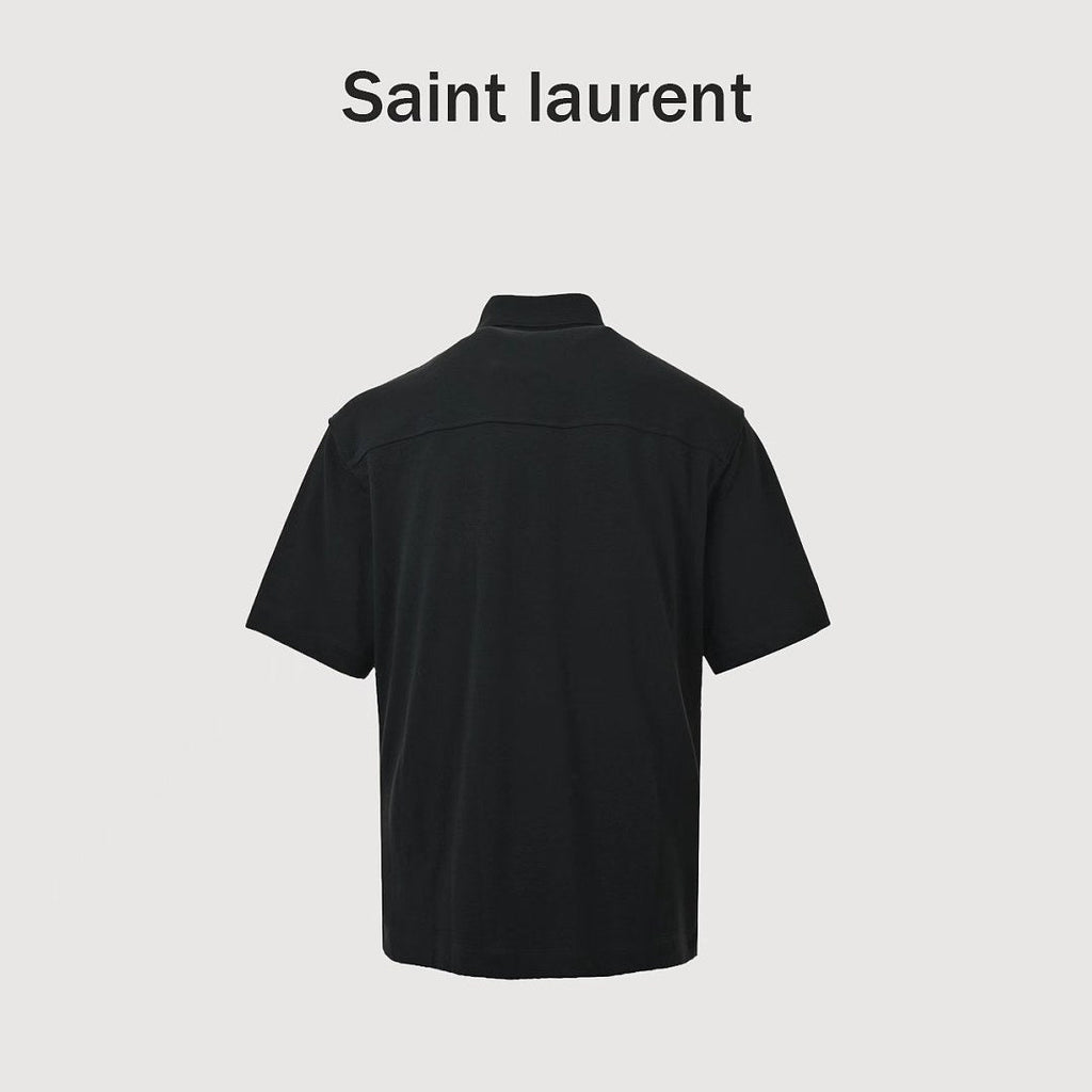 SAINT LAURENT Black Monogram Pocket Polo Shirt