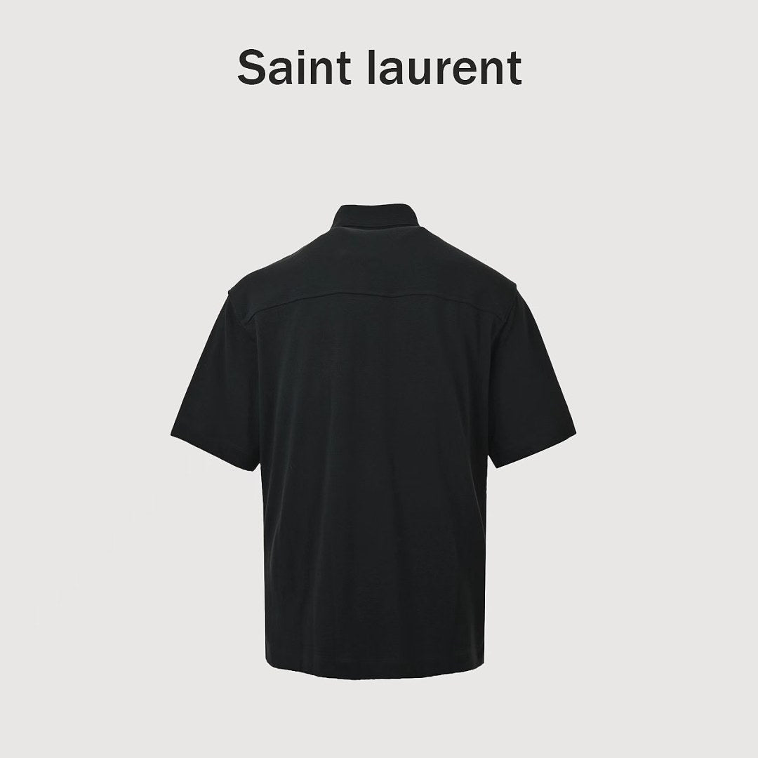 SAINT LAURENT Black Monogram Pocket Polo Shirt