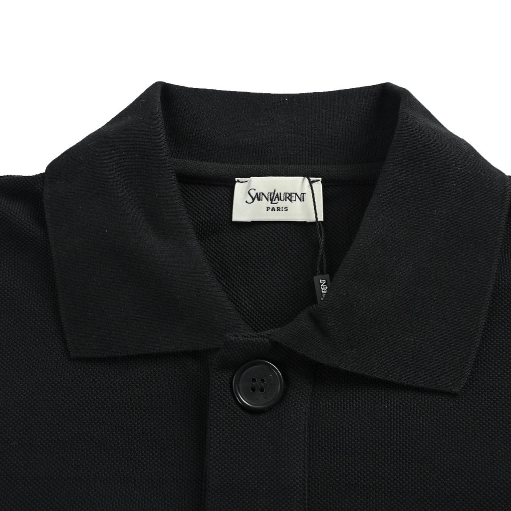 SAINT LAURENT Black Monogram Pocket Polo Shirt