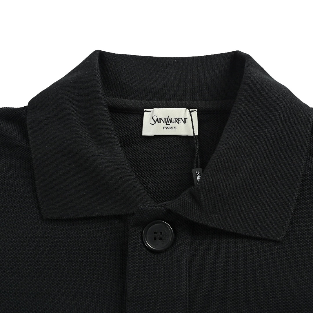 SAINT LAURENT Black Monogram Pocket Polo Shirt