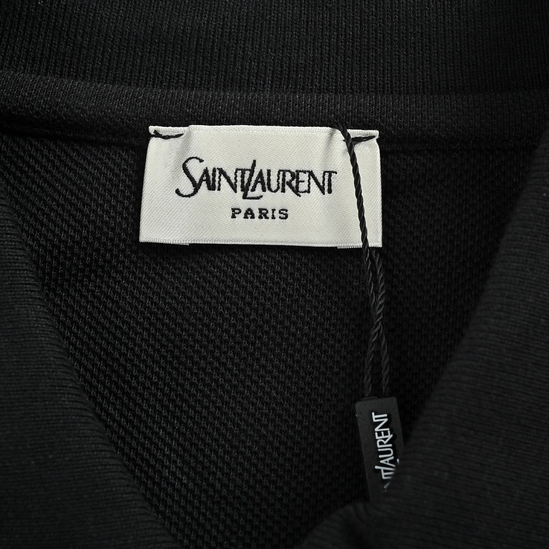 SAINT LAURENT Black Monogram Pocket Polo Shirt