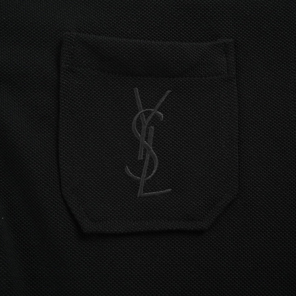 SAINT LAURENT Black Monogram Pocket Polo Shirt